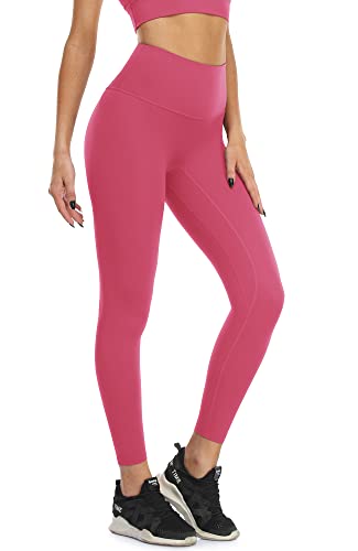 icyzone Damen Sports Leggings 7/8 Sporthose Naked Feeling Yoga Hose Hohe Taille Blickdicht Fitness Gym Leggins (XL, Pink Lychee) von icyzone