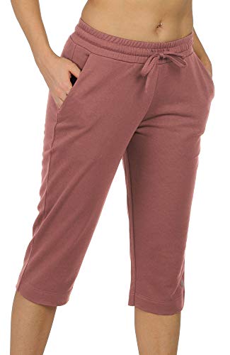 icyzone Damen Jogginghose 3/4 Sporthose Trainingshose Straight Bein Freizeit Hose mit Tasche (M, Dunkelpink) von icyzone