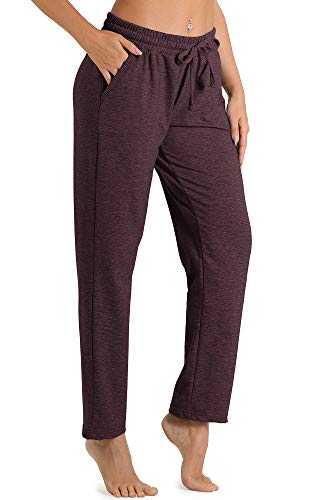 icyzone Damen Jogginghose Sweathose Lang Sporthose Freizeithose geradem Bein Hose mit Tunnelzug (S, Burgundy) von icyzone