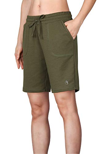 icyzone Damen Bermuda Shorts Kurze Sporthose Jogginghose Atmungsaktiv Laufshorts Sport Shorts mit Taschen (M, Armeegrün) von icyzone