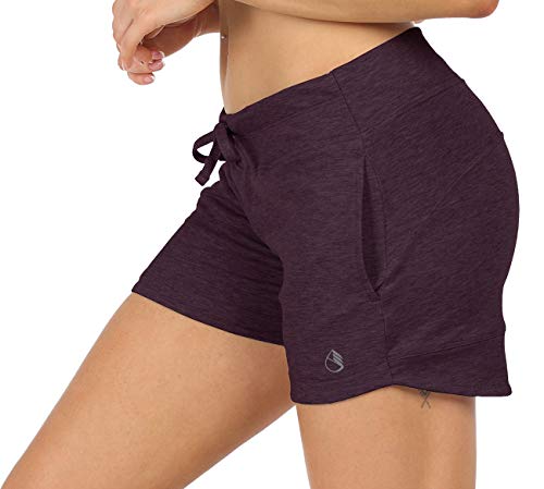 icyzone Damen Sweatshorts Kurze Hose Jogginghose Sport Laufen Shorts mit Taschen (S, Burgund) von icyzone