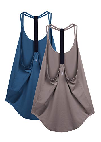 icyzone Damen Sport Top ärmellos Yoga Shirt Strappy Training Fitness Tank Top Gym Oberteile, 2er Pack (M, True Blue/Mauve Shadows) von icyzone