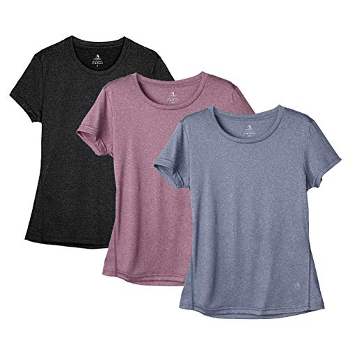 icyzone Sport T-Shirt Damen Kurzarm Laufshirt - Atmungsaktive Fitness Gym Shirt Sport Oberteile, 3er Pack (M, Black/Navy/Rose Wine) von icyzone