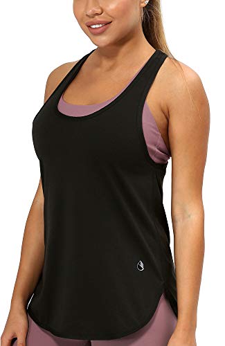 icyzone Yoga Sport Tank Top Damen Racerback Lauftop Fitness Running Shirt Oberteile (M, Black) von icyzone