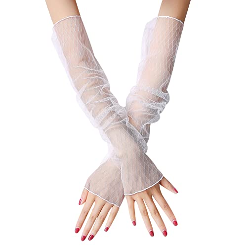 ihreesy Fingerlose Handschuhe,1 Paar Elegante Spitze Handstulpen Lange Handschuhe Damen Abendhandschuhe Armmanschette Spitze Armstulpen Sonnenschutz Spitzenhandschuhe Sommer Stulpen,Weiß Diamant von ihreesy