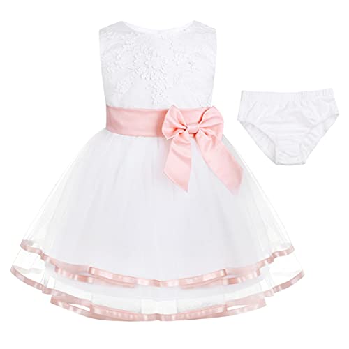 iiniim Baby Mädchen Prinzessin Kleid Blumenmädchenkleid Taufkleid Festlich Kleid Hochzeit Partykleid Festzug Babybekleidung Gr. 50-92 A Perle Rosa B 86-92 von iiniim