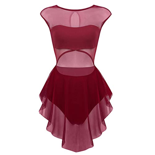 iiniim Damen Ballettkleid Ballettanzug mit Asymmetrisch Rock Ballett Trikot Tanzkleid Latein Gymnastik Turnanzug Tanzkleidung XS-XL Weinrot XS von iiniim