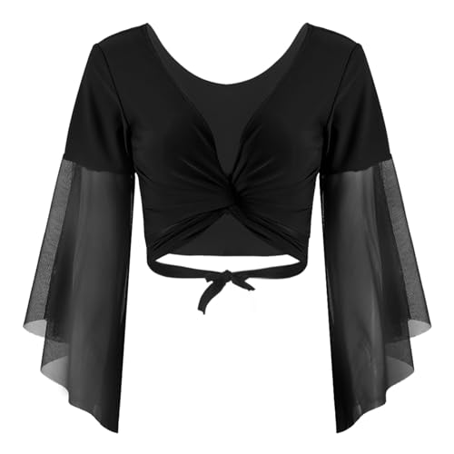 iiniim Damen Bolero Jacke Kurz Cardigan Langarm Schulterjacke Shrug Tops Bauchtanz Jacke Ballettjacke Sport Crop Tops Oberteile Schwarz Einheitsgröße von iiniim