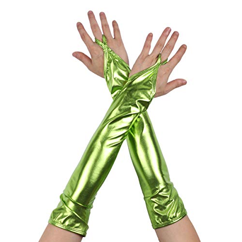 iiniim Damen Handschuhe Glänzend Metallic Meerjungfrau Skala Druck Fingerlose Lange Handschuhe Handstulpen Tanz Party Clubwear (10 Farben) Fluorescent Grün B Einheitsgröße von iiniim