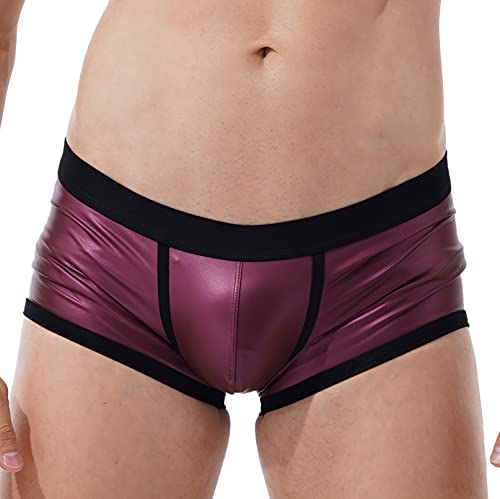 iiniim Herren Boxershorts Wetlook Boxer Briefs Schwarz Hotpants Kunstleder Shorts Kurze Hose Hipster Dessous Unterwäsche Unterhose Weinrot XL von iiniim