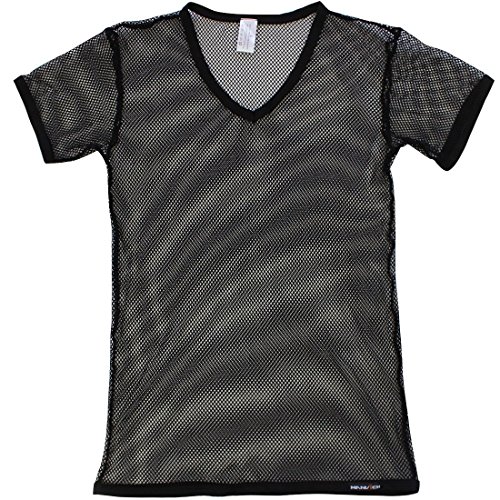 iiniim Herren Kurzarm T-Shirt Netzhemd Erotik Unterwäsche Transparent Netz T-Shirt Schwarz 3XL von iiniim