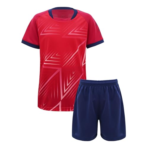 iiniim Kinder Jungen Sport Set 2tlg. Schnelltrockend T-Shirt + Shorts Sportanzug Trainingsanzug für Jogging Fussball Basketball Kleidung Rot 122-128 von iiniim