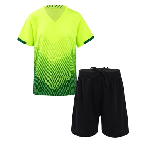 iiniim Kinder Jungen Sportanzug Trainingsanzug 2tlg. Schnelltrockend T-Shirt + Shorts Sport Set Jogginganzug Fußball Trikot Basketball Kleidung Fluorescent Grün 122-128 von iiniim