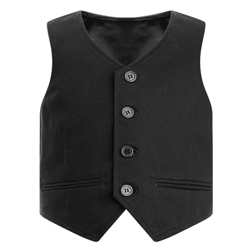 iiniim Kinder Jungen Weste Festliche Anzugweste Jacke Gentleman Weste Hochzeit Party Festzug Gr. 98 104 110 116 122 128 134 140 152 164 170 176 Ba Schwarz 146-152 von iiniim