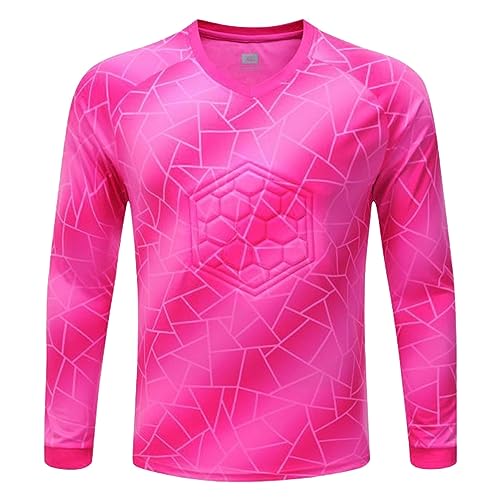 iiniim Kinder Torwart Trikots Jungen Fußball Trikot Gepolstert Torwart Shirt Langarm Sport Shirt Basketball Fußballtraining Tops I Dunkel Rosa 170-176 von iiniim