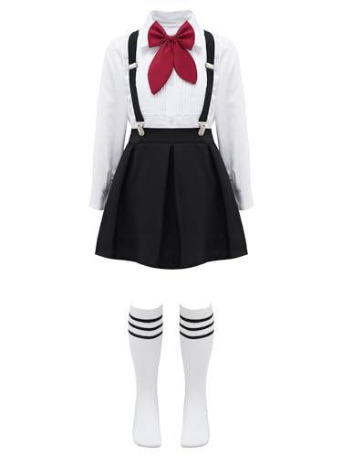 iiniim Mädchen Schuluniform Japan Anime Uniform Kurzarm/Langarm Shirt + Minirock + Socken 5 Set Schulmädchen Kostüm Schule Chor Outfits Schwarz 134-140 von iiniim