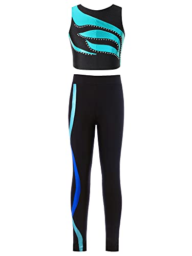 iiniim Mädchen Sport Kleidung Set Trainingsanzug Sport BH Crop Top Oberteile mit Hose Sport Leggings Jogginganzug Tanz Yoga Sportwear Lake Grün&Blau 122-128 von iiniim