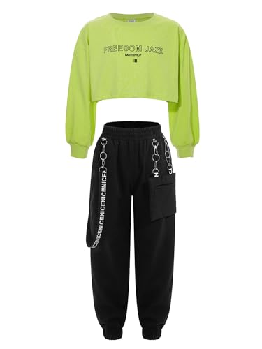 iiniim Mädchen Sport Set Sweatshirt Pullover + Cargohose Trainingsanzug Kinder Hip Hop Kleidung Jazz Street Dance Outfits Gr.98-176 Bc Grün 146-152 von iiniim