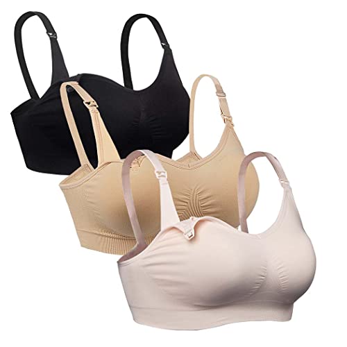 iLoveSIA Damen 3Pack Voller Fehlschlag Still-BH Nahtlose Schwangerschafts-BH groß Schwarz + akt + pink von iloveSIA