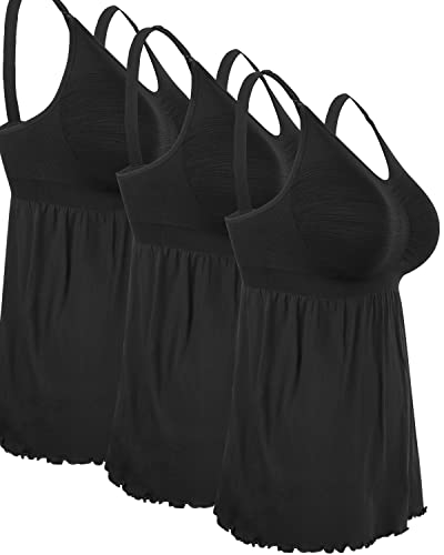 iloveSIA Damen Umstands-Tank-Tops, Stillpyjama mit eingebautem BH, Cami-Shirt, 3er-Pack - Schwarz - Medium von iloveSIA