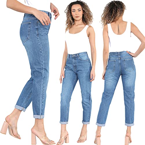 imporio 11® Damen Denim Mom Jeans Damen Denim Boyfriend Mom Jeans UK Größen 36-48, Mittlere Wäsche, 42 von imporio 11