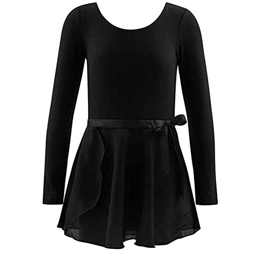 inhzoy Ballettkleid Mädchen Langarm Ballett Trikot Body mit Chiffon Wickelrock Kinder Ballett Tanz Kostüm Trainninganzug Gr. 92-164 Schwarz_F 104-110/4-5 Jahre von inhzoy