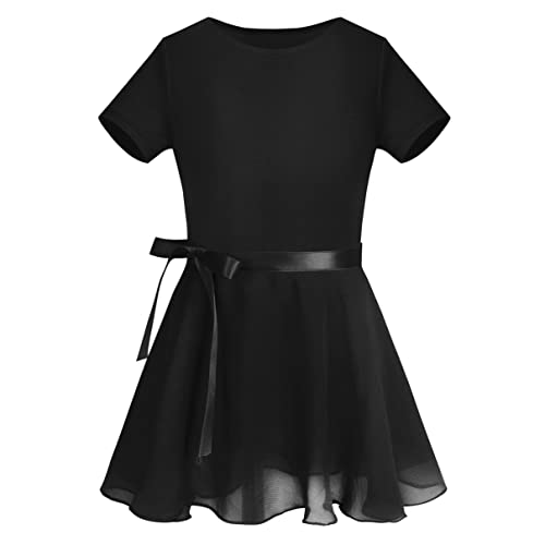 inhzoy Ballettkleid Mädchen Langarm Ballett Trikot Body mit Chiffon Wickelrock Kinder Ballett Tanz Kostüm Trainninganzug Gr. 92-164 Schwarz Kurzarm 152-164/12-14 Jahre von inhzoy