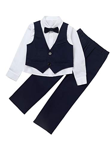 inhzoy Kinder Baby Jungen Anzug mit Fliege Hemd Weste Hose Set Gentleman Anzüge Kinderanzug Hochzeit Taufe Festlich Outfit Navy_Blau 146-152/11-12 Jahre von inhzoy