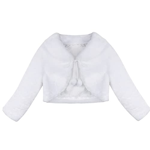 inhzoy Kinder Madchen Bolero Kunstpelz Jacke Dicke Winter Herbst Schulterjacke Kunstfell Bolero Jäckchen Mantel Kurzjacke Für Hochzeit Tauf Kommunion Weiß 110-116 von inhzoy