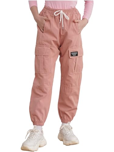 inhzoy Kinder Mädchen Cargohose Kordelzug Jogginghose Trainingshose Mit Taschen Hip Hop Streetdance Tanzhose Streetwear Loungepants Rosa 158-164 von inhzoy