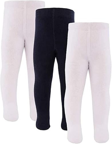 inibini 3er-Pack Babystrumpfhosen/Kinderstrumpfhosen Unifarben, 3 Strumpfhosen aus Baumwolle für Mädchen und Jungen, MADE IN EUROPE, Weiß/Blau, Größe 62-68 von inibini