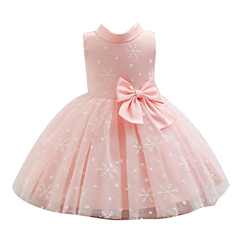 inlzdz Baby Mädchen Prinzessin Kleid Festlich Ärmellos Tutu Netzkleid mit Schleife Taufkleid Hochzeit Partykleid Sommer Blumenmädchenkleider Gr.74-116 Rosa 92-98 von inlzdz