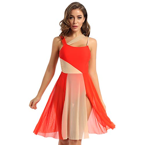 inlzdz Damen Ballettkleid Lange Tanzkleid mit Mesh Rock Ärmellos Ballett Trikot Body Turnanzug Leotard Kleid für lyrischen Modern Tanz Dancewear Orange S von inlzdz