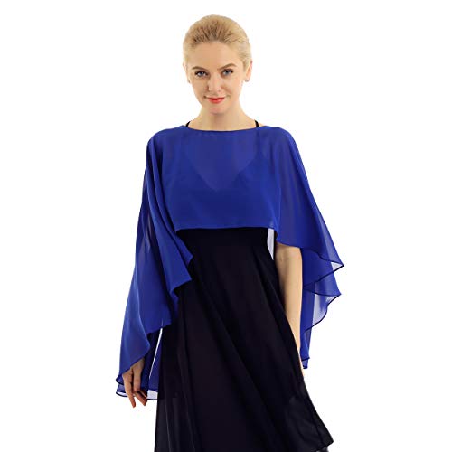 inlzdz Damen Chiffon Braut Hochzeit Capes Elegant Bolero Jacke Leichter Poncho Cardigan Tops Stola Schal zu jedem Brautkleid Abendkleid Blau One Size von inlzdz