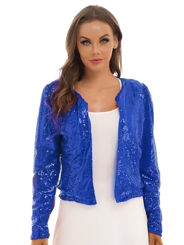 inlzdz Damen Glitzer Blazer Bolero Kurz Jacke Pailletten Jäckchen Oberteil Vorne Offen Langarm Festlich Top für Disco Party Karneval Fasching Clubwear Royal Blau B L inlzdz Damen Glitzer Blazer Bolero Kurz Jacke Pailletten Jäckchen Oberteil Vorne Offen Langarm Festlich Top für Disco Party Karneval Fasching Clubwear Royal Blau B L von inlzdz