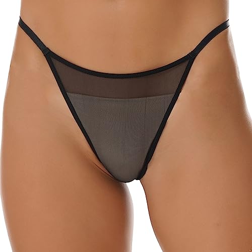 inlzdz Damen Mesh Durchsichtig G-String Tanga Niedriger Taille Panties T-Back Bikini Slip Riemen Micro Slip Transparent Höschen Sexy Unterwäsche Erotik Dessous Schwarz Mesh L von inlzdz