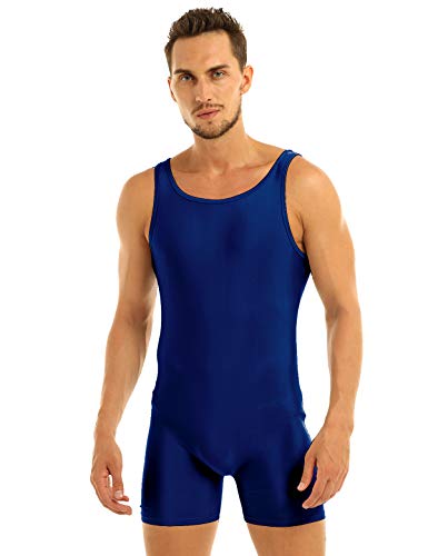 inlzdz Herren Body Overall Kurzarm/Ärmellos Sportbody Männer Bodysuit Funktionsshirt Stretch Unterhemd Shirts Boxershorts Unterwäsche Tanz Sport Gym Fitness Training Blau XXL von inlzdz