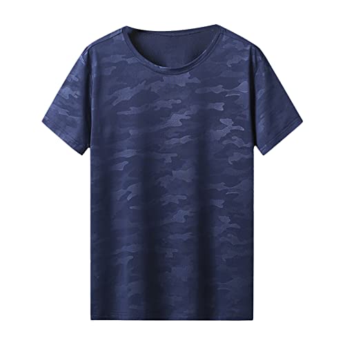 inlzdz Herren Camouflage Sportshirt Laufshirt Schnell Trocknendes T-Shirt Kurzarm Funktionsshirt Trainingsshirt Atmungsaktiv Männer Sommer Kurzarmshirts Dunkelblau 5XL von inlzdz