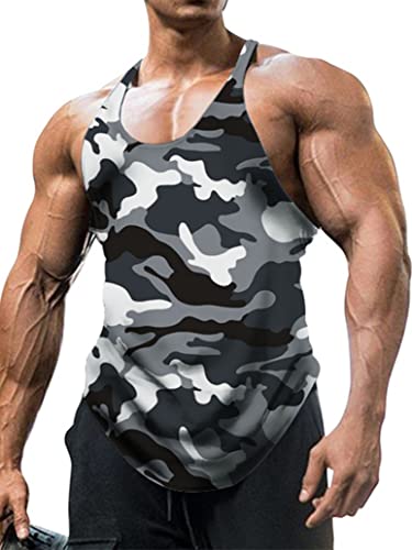 inlzdz Herren Camouflage Tank Top Sport Shirt Ärmellos Unterhemd T-Shirt Muskelshirt Gym Fitness Achselshirts Bodybuilding Training Shirt Trägershirt Sportwear Grau L von inlzdz