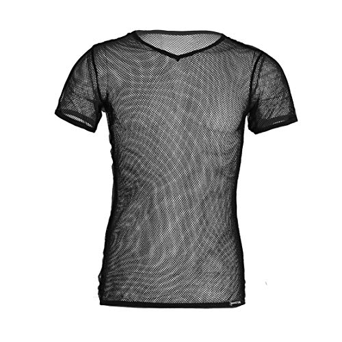 inlzdz Herren Kurzarm Unterhemd Mesh T-Shirt Transparent Muskelshirt Sexy Unterwäsche Erotik Dessous GOGO Clubwear Schwarz XXL von inlzdz