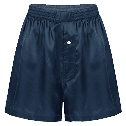 inlzdz Herren Satin Boxershorts Kurz Hose Glanz Pyjamahose Schlafanzughose Einfarbige Unterhosen Bottom Shorts Freizeithose Nachtwäsche Blau B L von inlzdz