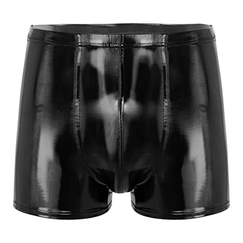 inlzdz Herren Wetlook Shorts Lackleder Hotpants Kurze Leggings Boxer Briefs Ledershorts PU Leder Boxershorts Kurze Hose Bermudashorts Fitness Shorts Schwarz A L von inlzdz