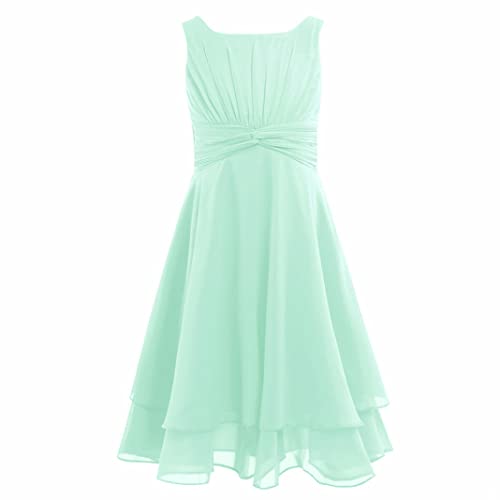 inlzdz Kinder Mädchen Chiffon Blumenmädchenkleider Festlich Prinzessin Kleid Ärmellos Sommerkleid zum Festzug Hochzeit Brautjungfer Geburtstagsfeier Kleider Grün 140 von inlzdz