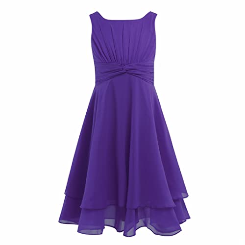 inlzdz Kinder Mädchen Chiffon Blumenmädchenkleider Festlich Prinzessin Kleid Ärmellos Sommerkleid zum Festzug Hochzeit Brautjungfer Geburtstagsfeier Kleider Violett 164 von inlzdz