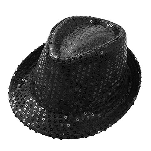 inlzdz Kinder Paillettenhut Jungen Mädchen Glitzer Hut Hip Hop Disco-Hut Trilby Hut Blink Fedora Hut für Silvester Party Karneval Fasching in 6 Farbe Schwarz One Size von inlzdz