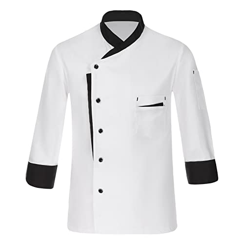 inlzdz Kochjacke Herren Damen Langarm Bäckerjacke Kochnmantel Kochuniform mit Knopfverschluss Chef Jacket Coat Stehkrage Kochkleidung Arbeitskleidung Weiß XL von inlzdz