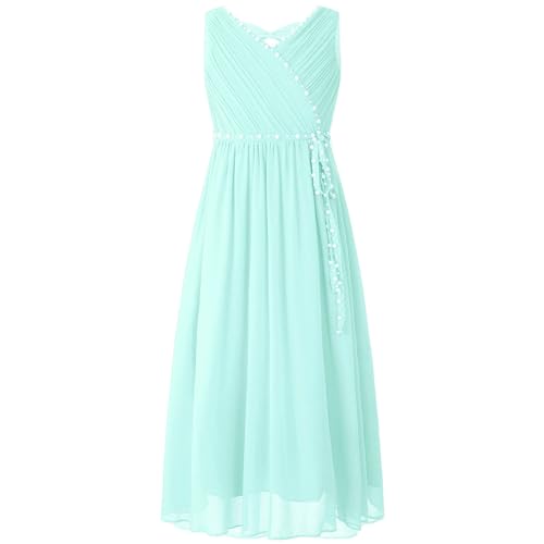 inlzdz Mädchen Chiffon Prinzessin Kleider Blumenmädchenkleider Festlich Ärmellos Partykleid Sommerkleid Brautjungfer Geburtstagsfeier Kleider Grün 170-176 von inlzdz