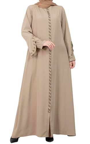 istanbul styles Damen-Abaya, langärmelig, offener Steinbruch, bodenlang, Reißverschluss, bodenlang, türkisch-islamische Mode (DE/NL/SE/PL, Alphanumerisch, 3XL, Regular, Regular, Beige) von istanbul styles