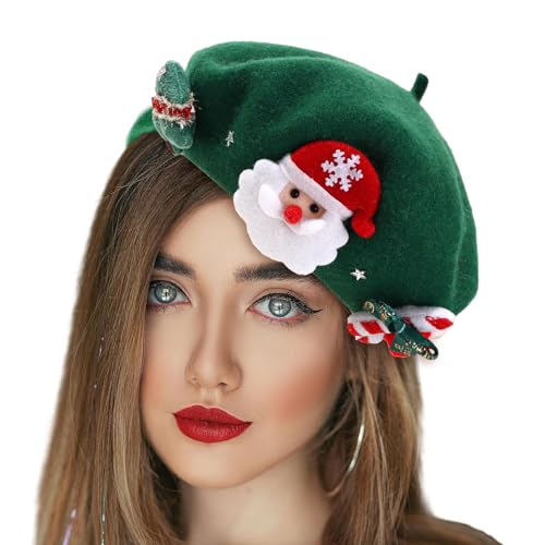 itrimaka Baskenmützen für Damen,Mützen Mützen Französische Baskenmütze Weihnachtsbaum Baskenmütze | Warme, süße Wintermütze, französische Haarspange, Baskenmütze, für Damen und Mädchen von itrimaka