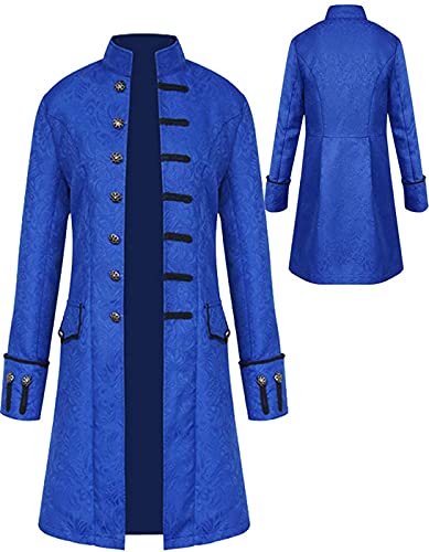 Halloween Kostüm Herren Frack Mantel, männer Steampunk Gothic Mittelalter Jacke, Viktorianischen Gehrock Uniform Smoking Retro Langer Button Kleidung (Blau, XXL) von jakloz